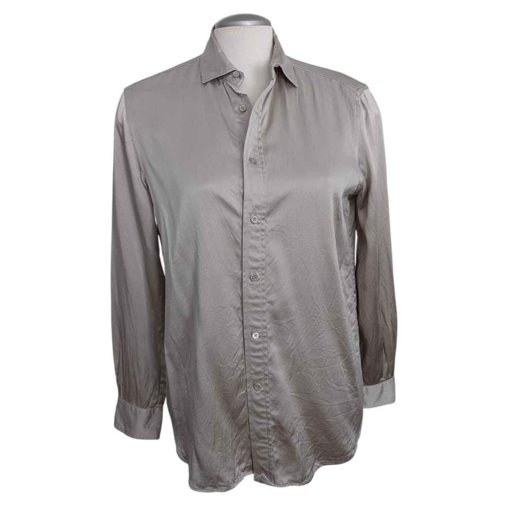 Polo Ralph Lauren Women's Silk Charmeuse Blouse Size 10 Button Up Silky Taupe